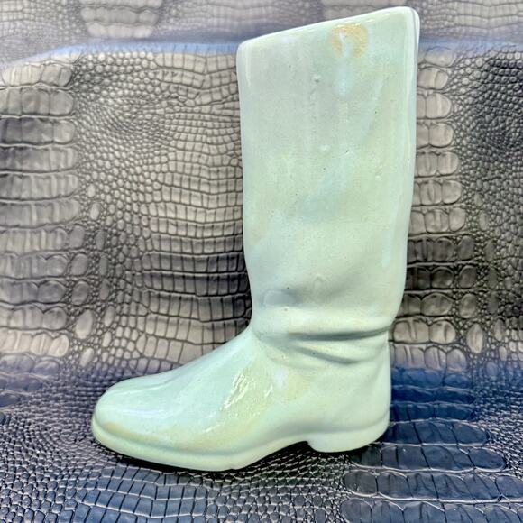 VINTAGE MCM Pottery Cowboy Boot Vase Planter Decor 8” Tall Light Blue - Picture 2 of 8